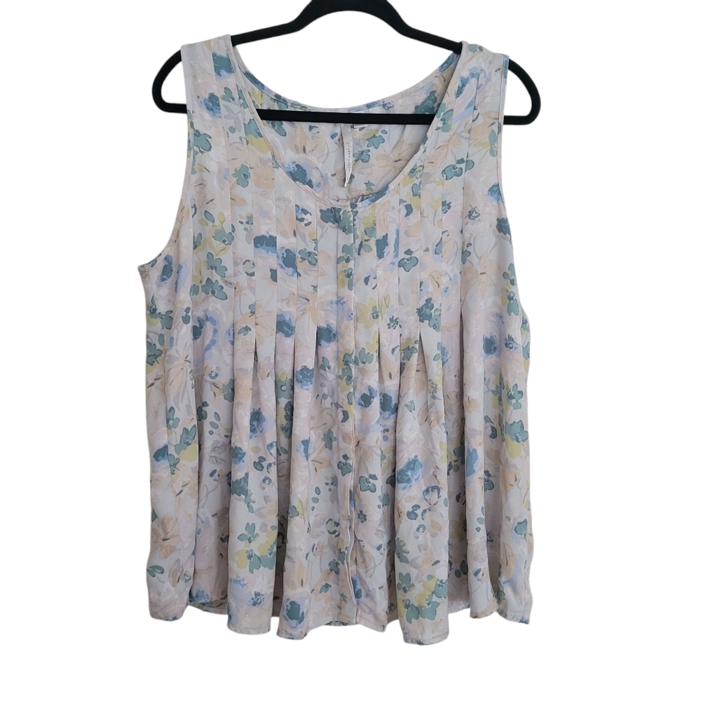 LC Lauren Conrad Floral Sleeveless Blouse - Blue and Yellow